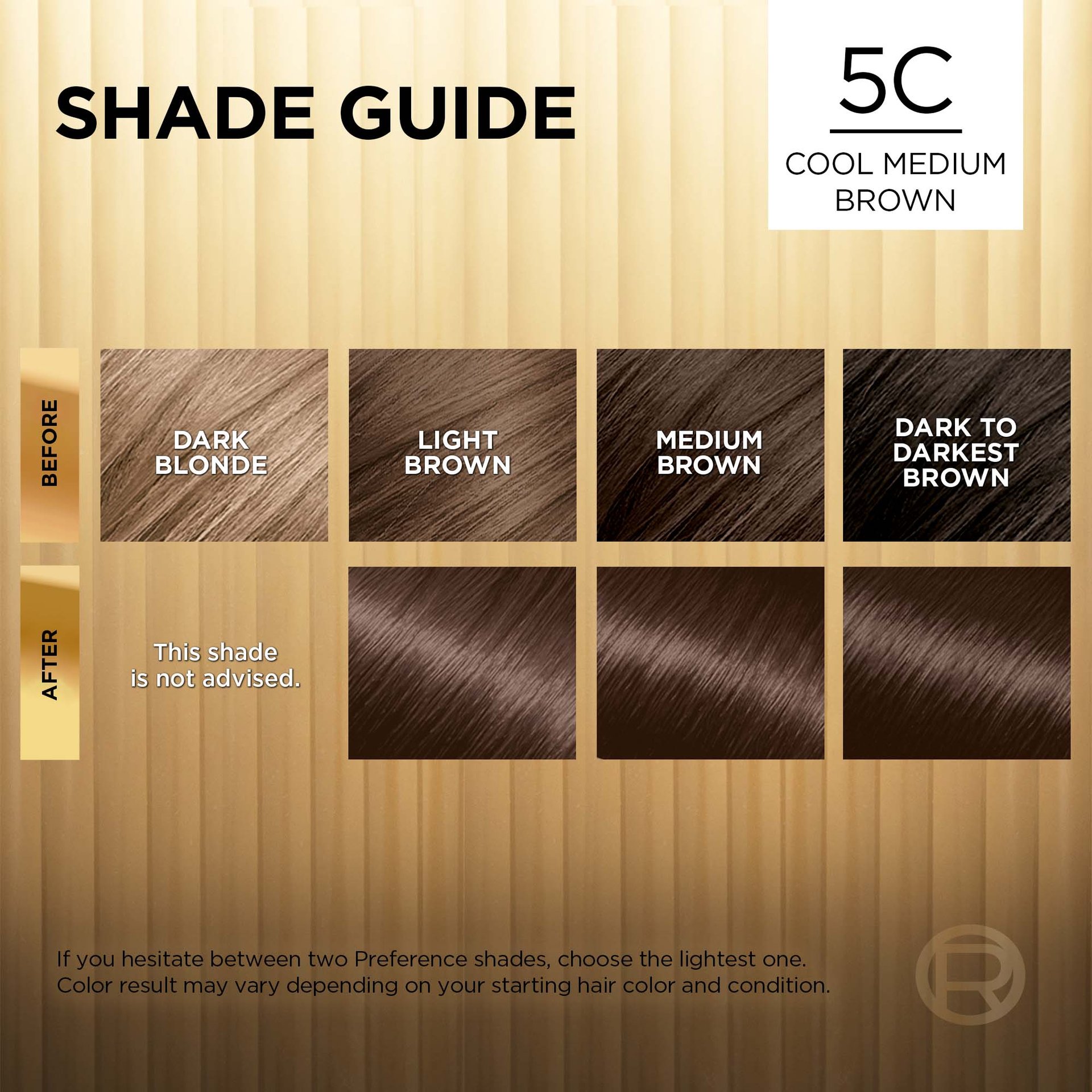 Hair before and after using Superior Preference 5C Cool Medium Brown